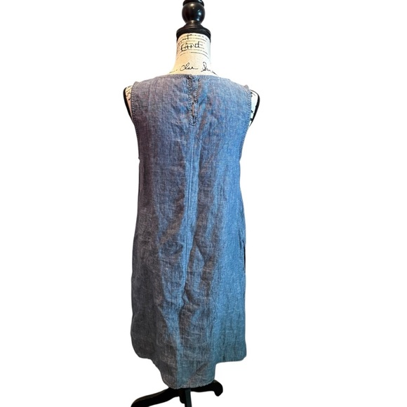 MAX Studio Linen Chambray Dress Blue Size Small Lightweight Pockets - Picture 3 of 9